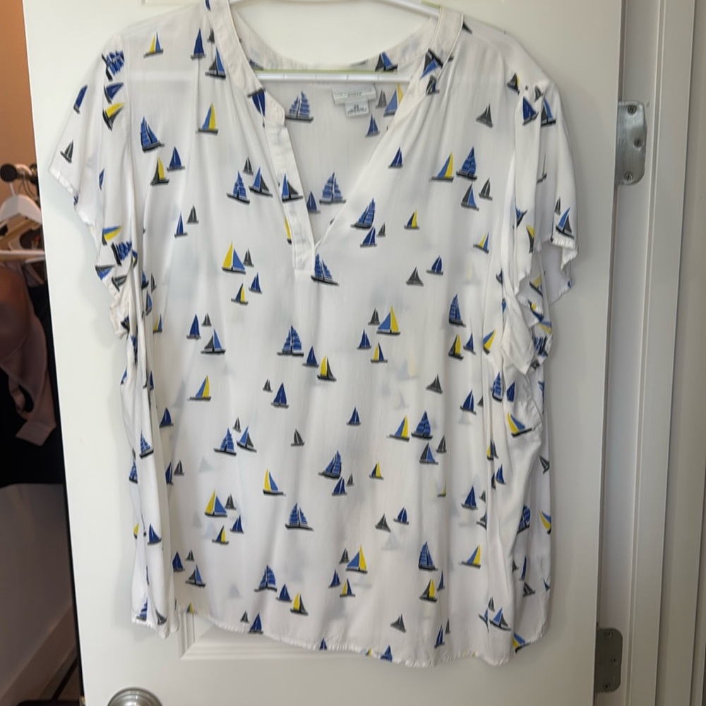 Plus womens Liz Claiborne blouse with sailboats